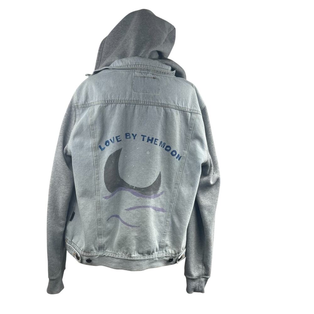 Love The Moon Hoodie BKYLN Jean Jacket DIY Handcraft Celestial Sz M Skater Artsy